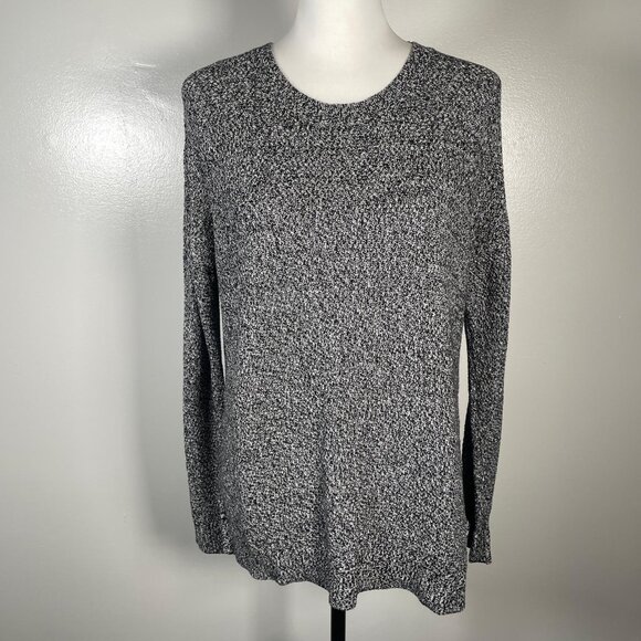 Urban Knit Supply Black White Marled Crewneck Tight Knit Long Sleeve Sweater M - Picture 2 of 14